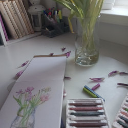 Tulipány - olejový pastel